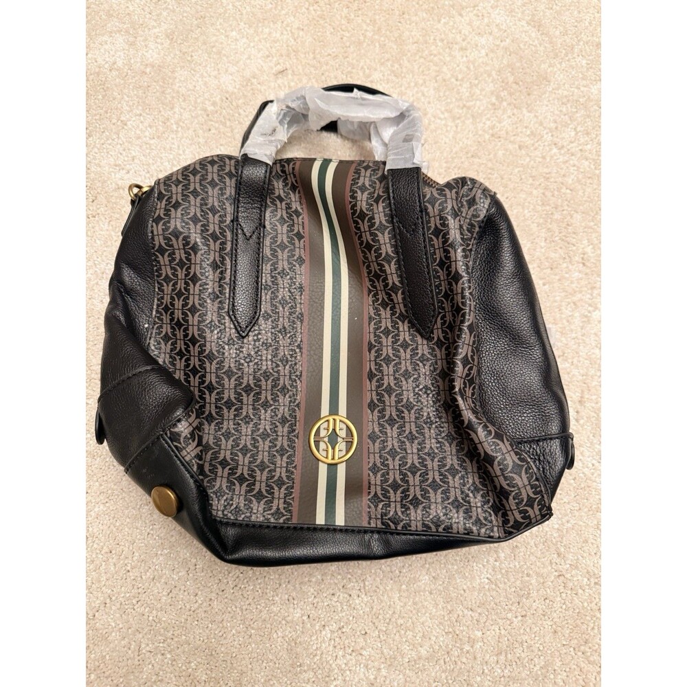 Fossil Women’s Satchel Top Handle Bag Black Logo Pattern Zip Inner Pockets